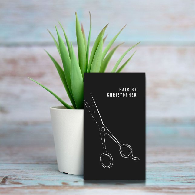 Cool Minimalist Black White Scissor Hair Stylist Business Card (Creator Uploaded)