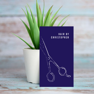 Cool Minimalist Blue White Scissors Hair Stylist Business Card