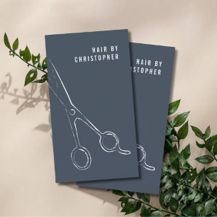 Cool Minimalist Blue White Scissors Hair Stylist Business Card
