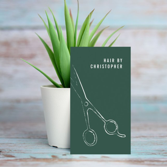 Cool Minimalist Green White Scissors Hair Stylist Business Card (Creator Uploaded)