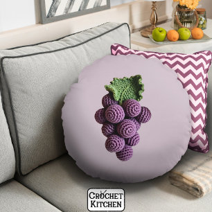 Cool Minimalist Purple Grandma Chic Crochet Grape Round Cushion