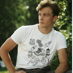 Cool Minimalist Vintage Hiking Gear Doodle T-Shirt