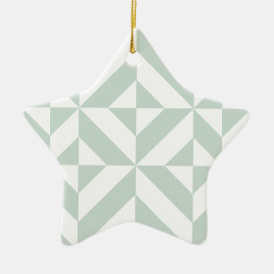 Cool Mint Geometric Deco Cube Pattern Ceramic Ornament