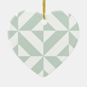 Cool Mint Geometric Deco Cube Pattern Ceramic Ornament