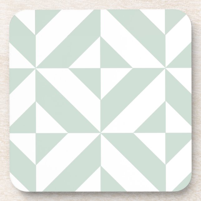 Cool Mint Geometric Deco Cube Pattern Coaster (Front)
