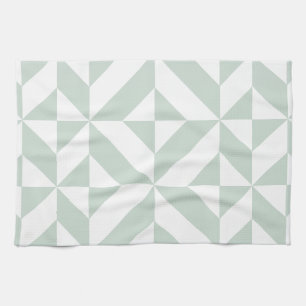 Cool Mint Geometric Deco Cube Pattern Tea Towel