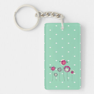 Cool Mint  Polka Dots ,Simplistic Flowers Key Ring