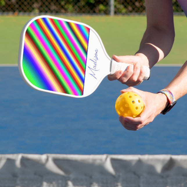 Cool mod stripes personalised pickleball paddle (Insitu)