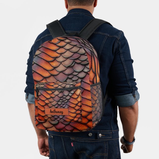 Cool Modern 3d Dragon Scales Customizable Name  Printed Backpack (Insitu (Model))