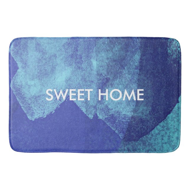 Cool modern abstract blue painting design art bath mat (Front)