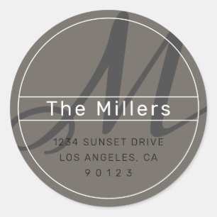 Cool Modern Address Black Grey White Classic Round Sticker