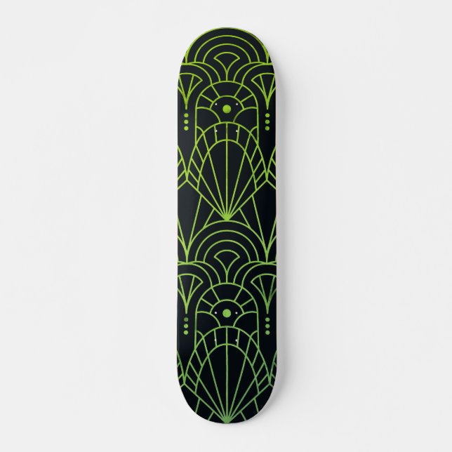 Cool Modern Art Deco Green Black Pattern Skateboard (Front)