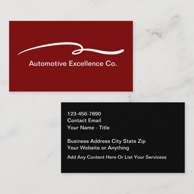 Cool Modern Automotive Theme Business Cards (Front/Back)