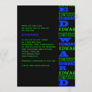 Cool Modern Bar Mitzvah Invitation Black Blue