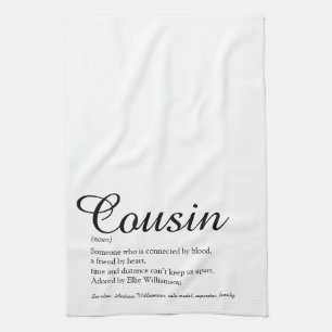 Cool Modern Black and White Cousin Definition Tea Towel