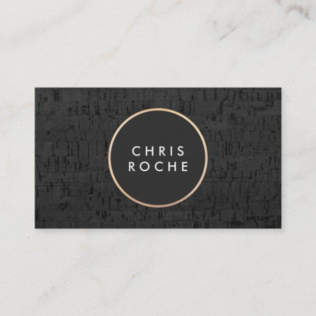 Cool Modern Black Circle Emblem Cork Board Business Card (Front)