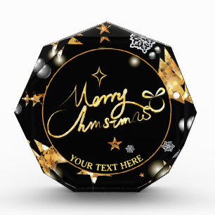 Cool Modern Black & Gold Metallic Merry Christmas Photo Block
