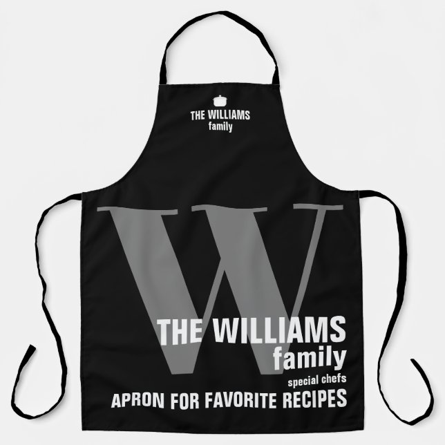 cool modern black monogram apron (Front)