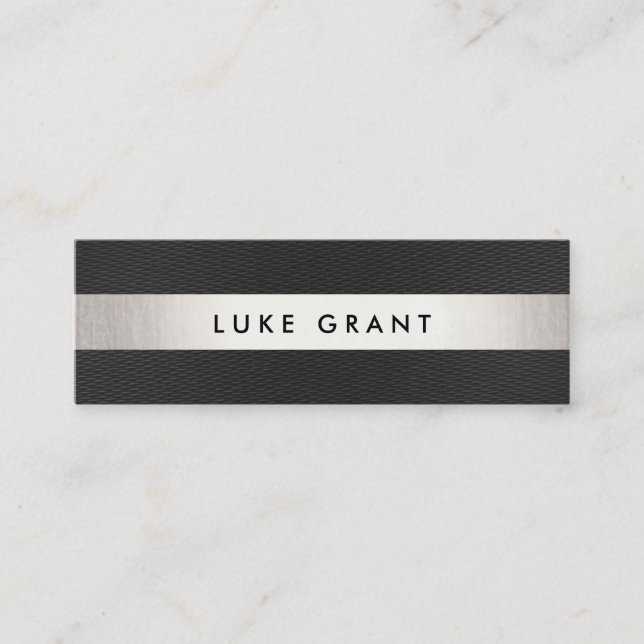 Cool Modern Black Silver Striped Professional II Mini Business Card (Front)