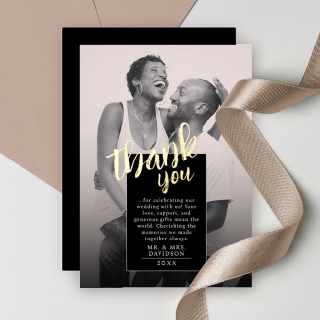 Cool Modern Black White Gold Photo Thank You Card (Creator Uploaded)