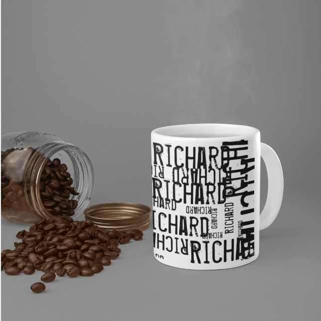 Cool Modern black & white name, typography Coffee Mug (modern and tasteful)