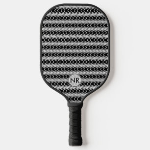  Cool Modern Black White Trippy Unique Monogrammed Pickleball Paddle