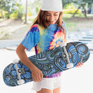 Cool Modern Blue Abstract Floral Pattern Skateboard
