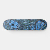 Cool Modern Blue Abstract Floral Pattern Skateboard (Horz)