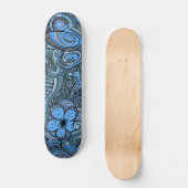 Cool Modern Blue Abstract Floral Pattern Skateboard (Front)