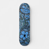 Cool Modern Blue Abstract Floral Pattern Skateboard (Front)