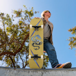 Cool Modern Blue Dragon Lightning Bolts Skateboard