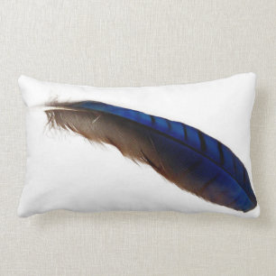 Cool modern blue feather on white lumbar cushion