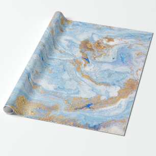 Cool Modern Blue Gold Marble Stone Texture Wrapping Paper