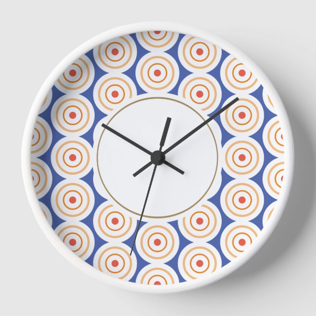 Cool Modern Blue Orange White Concentric Art Clock (Front)