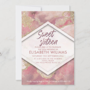 Cool modern blush watercolor wash glittery invitation
