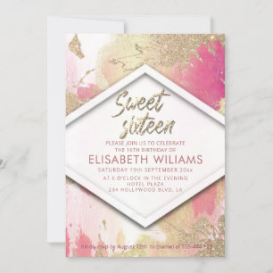 Cool modern blush watercolor wash glittery invitation