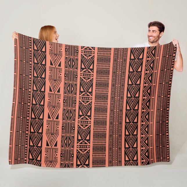 Cool Modern Boho Black and Pink Pattern Strips Fleece Blanket (In Situ)