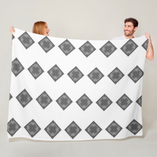 Cool Modern Boho Black and White Pattern Rhombus Fleece Blanket