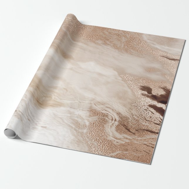 Cool Modern Brown Gold Marble Stone Texture  Wrapping Paper (Unrolled)