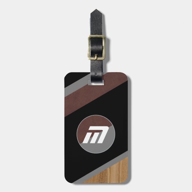 cool modern brownish striped identifier monogram luggage tag (Front Vertical)