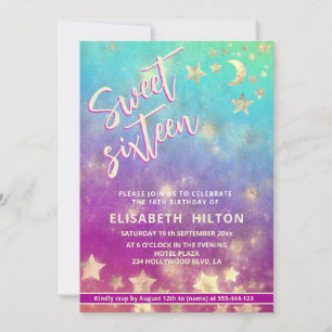 Cool modern Celestial moon and stars sweet 16 Invitation