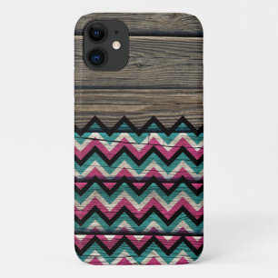 Cool Modern Chevron Pattern on Wood iPhone 11 Case