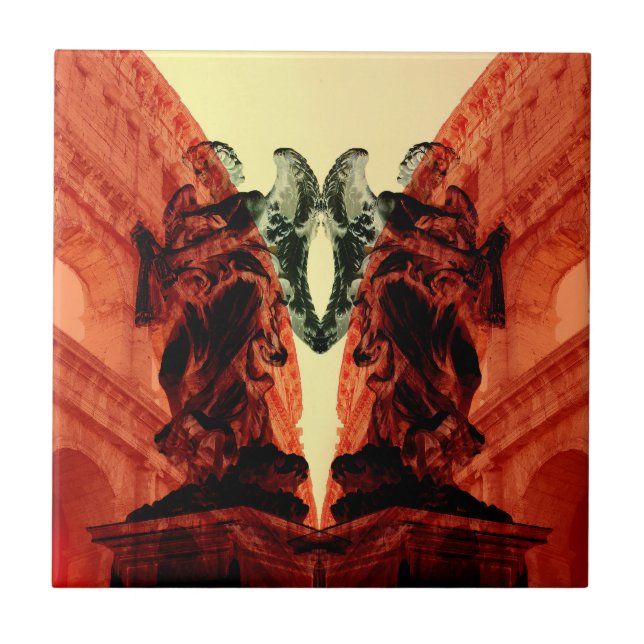 Cool modern collage of historical Rome in red Ceramic Tile (Front)