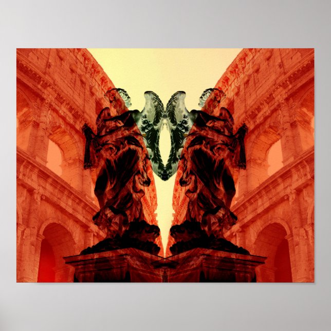 Cool modern collage of historical Rome in red Poster (Front)