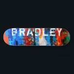 Cool Modern Colourful Abstract Custom Name  Skateboard<br><div class="desc">Cool Modern Colourful Abstract Custom Name Skateboard features your personalised name in modern typography on an abstract background in red, orange, blue, green, black and white. Personalise by editing the text in the text box provided. Give a custom made gift, personalised skateboard to your favourite skateboarder for Christmas, birthday or...</div>