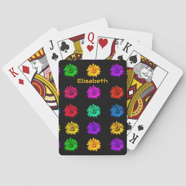 Cool Modern Colourful Pop Art Daisies Hippie Flora Playing Cards (Back)