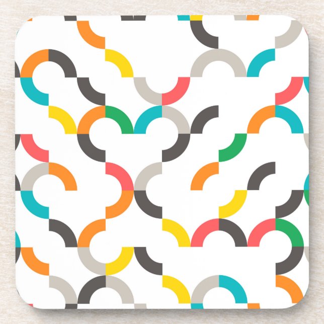 Cool, modern, colourful, trendy circular geometric coaster (Front)