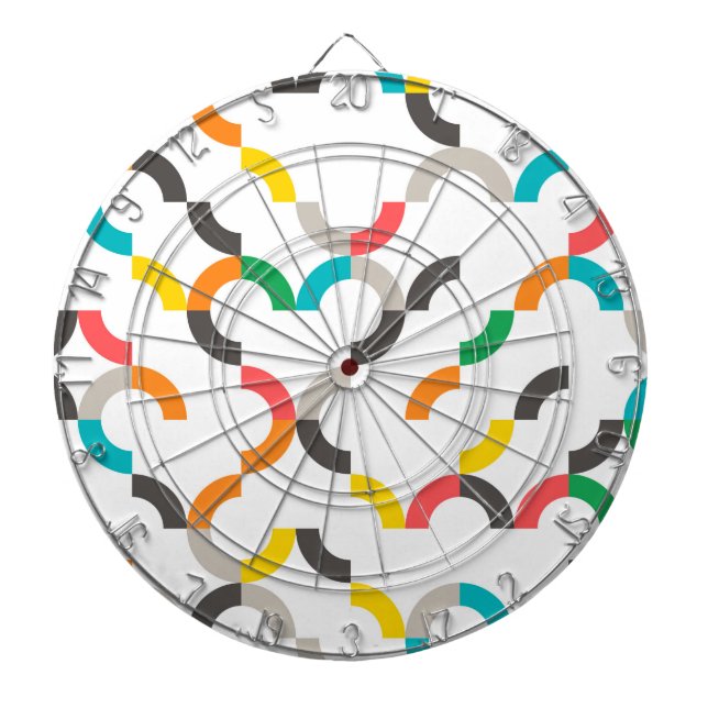 Cool, modern, colourful, trendy circular geometric dartboard (Front)