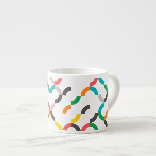 Cool, modern, colourful, trendy circular geometric espresso cup (Front Right)