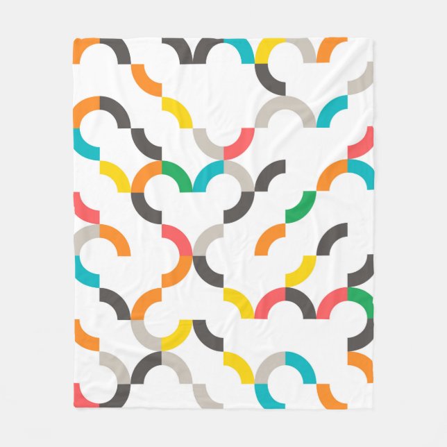 Cool, modern, colourful, trendy circular geometric fleece blanket (Front)